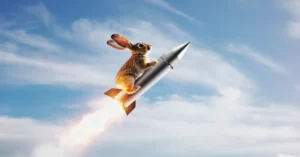 flying rabbit on a rocket